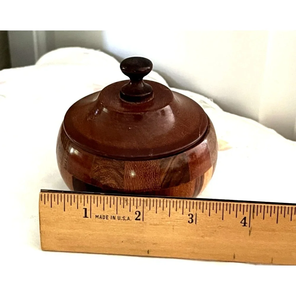 Vtg Nicaragua Mixed Wood Sugar Bowl with Tight Lid Handmade 3" x 3.75" - Picture 12 of 12